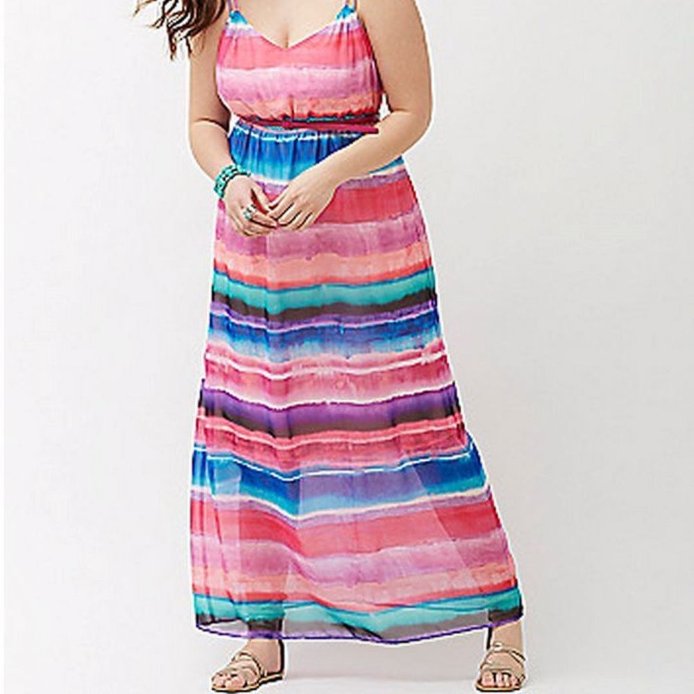 LANE BRYANT 2X Striped Chiffon Maxi Dress Women's